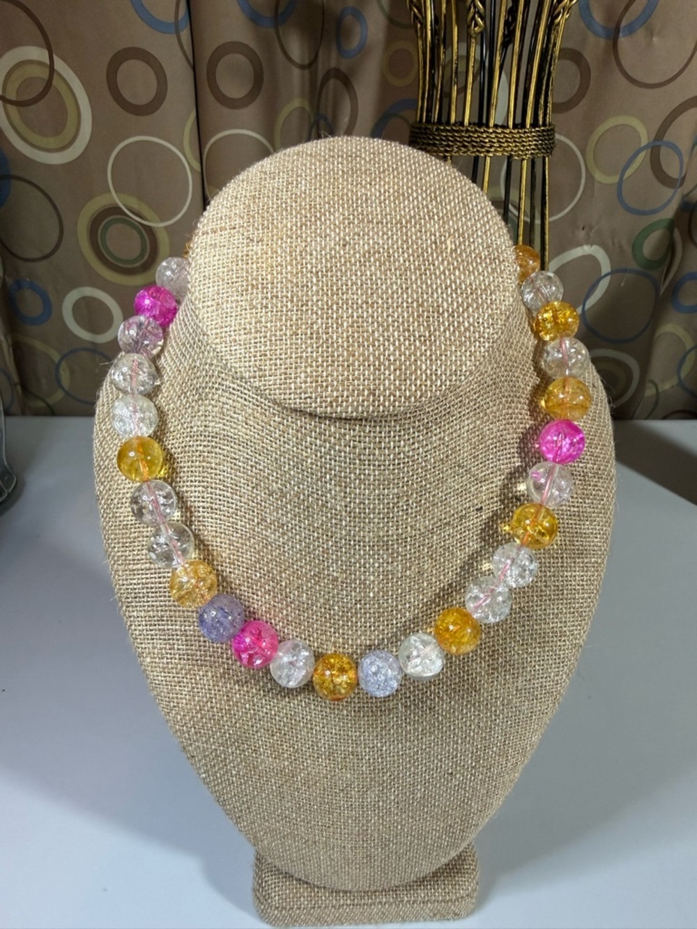 Vintage (1950s-60s) Multicolor Crackle Glass Bead Necklace V7